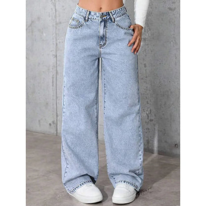 High Waist Straight Leg Vintage Denim Jeans Draping Loose Long for Women
