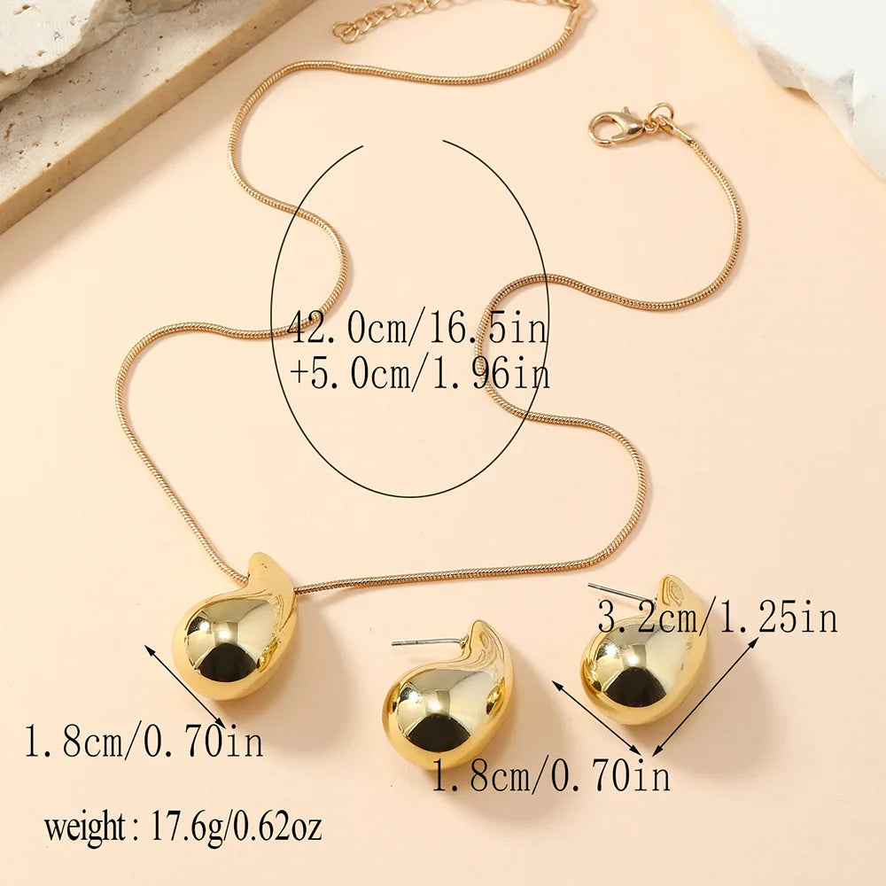 3pcs Women's Stylish Water Drop Design Necklace And Earring Set Fashionable Long Geometric Earrings Jewelry Suit for Parties