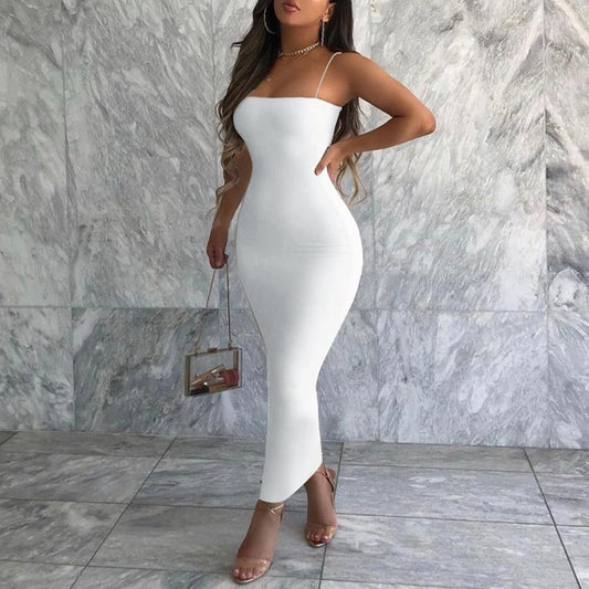 Women's Bodycon Dress - Sleeveless Backless Spaghetti Strap