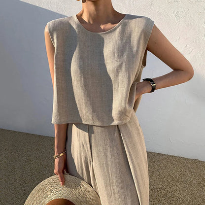 Women's Summer Office Set - Tank Top & Wide Leg Pants