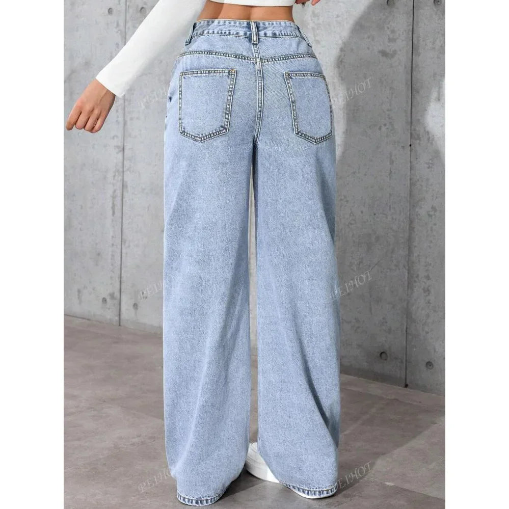 High Waist Straight Leg Vintage Denim Jeans Draping Loose Long for Women