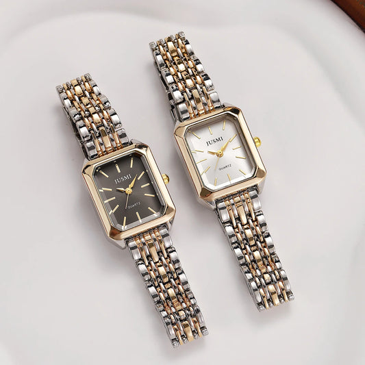 Elegant Square Bar Scale Steel Quartz Watch