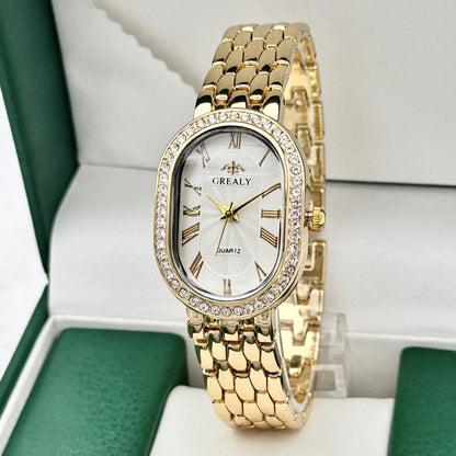 Ladies' Watches Diamond-Studded Oval Roman Numeral Luxury Ladies' Quartz Watc