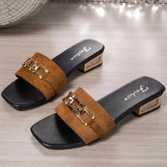 Bohemian Buckle Kitten Heel Sandals