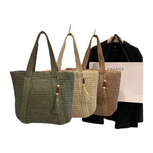 Summer Straw Women Bag Hand-Woven Handbags Handmade Raffia Beach Boho Shoulder Bag Large Tote Bag Tassel Shopping Purses